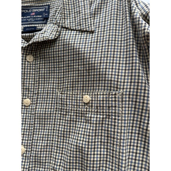 Polo Sport Ralph Lauren Checkered Button-Down Shirt Blue/Brown Checkered  Large - Picture 2 of 4